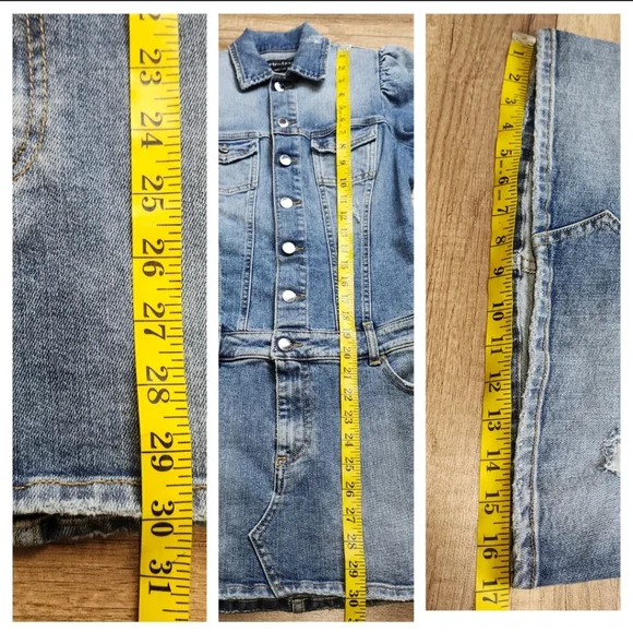 Retrofete Sibi dress Bailey distressed denim mini jean puff sleeves women's xs - Picture 15 of 17